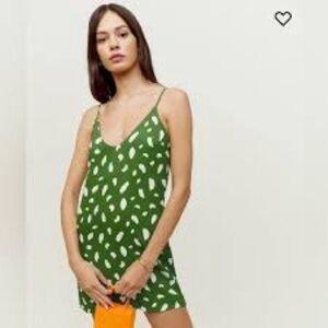 Reformation Ventura green spotted mini slip dress women’s XS